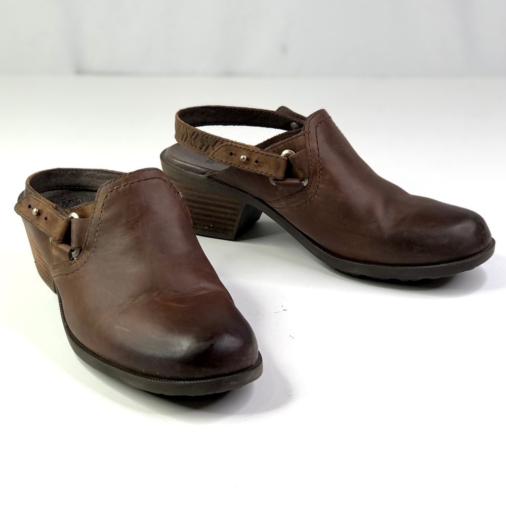 Teva Foxy mules clogs slingback brown leather 8.5
